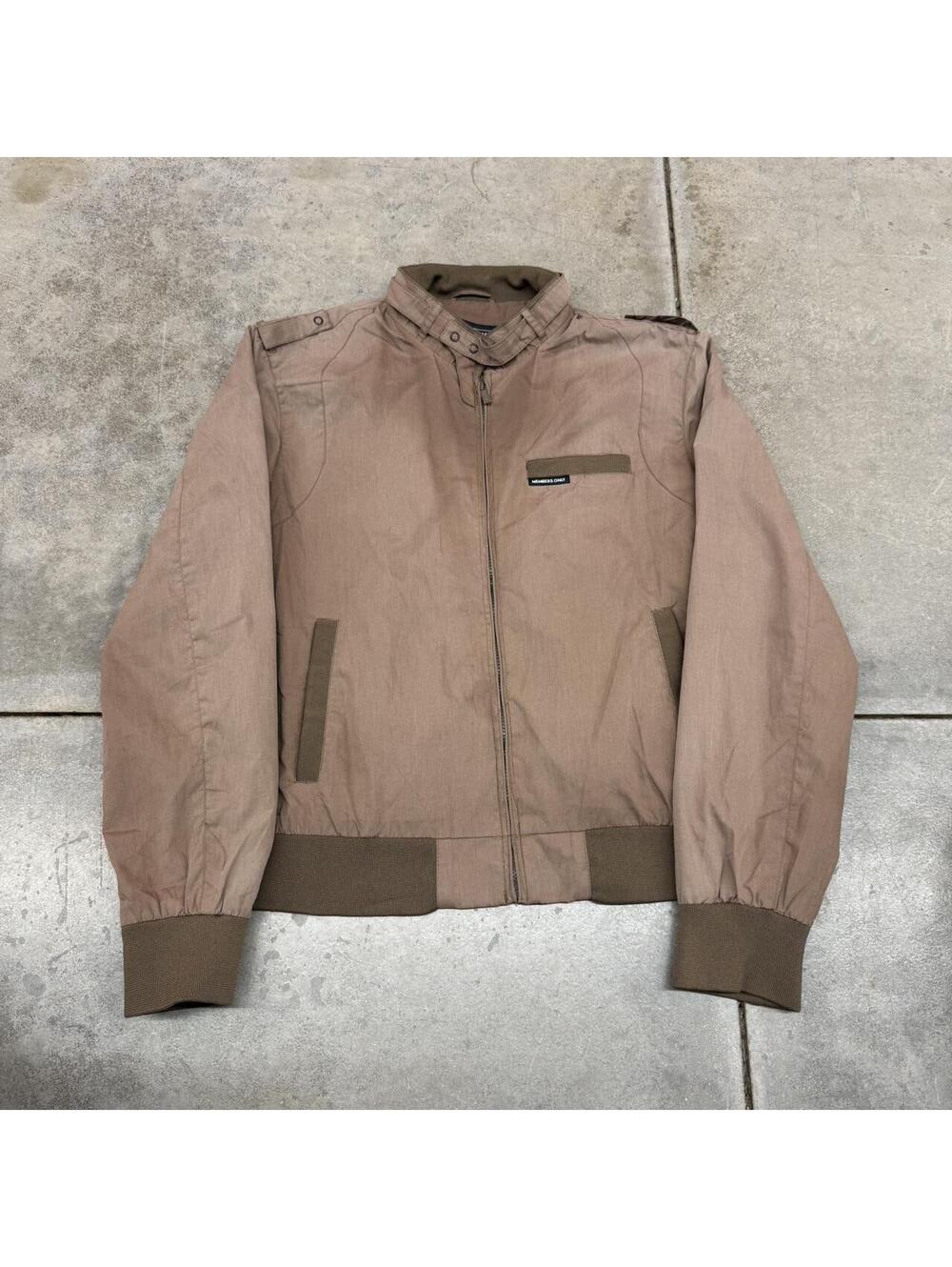 vintage members only zip up faded brown bomber jacket size large